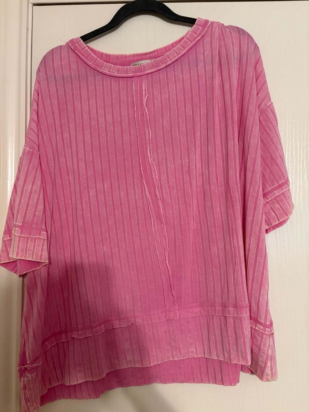 Zenana Pink Washed Ribbed Half Sleeve Drop Shoulder Top